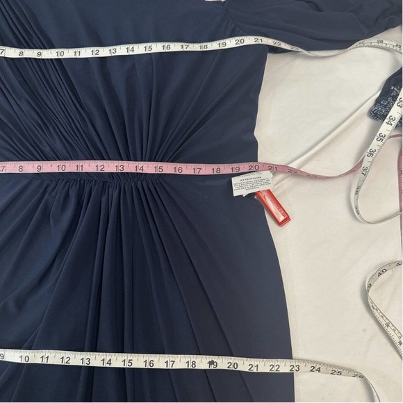 NWT Mac Duggal [ Plus 18W ] Ruched‎ One-Shoulder Long-Sleeve Gown Blue - Picture 15 of 16